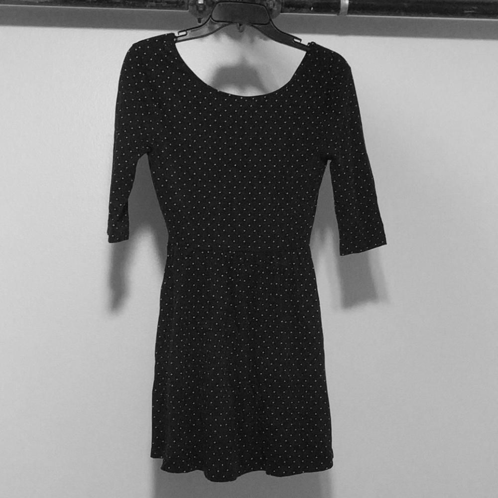 3/4 Sleeve Polka-Dot Black Dress